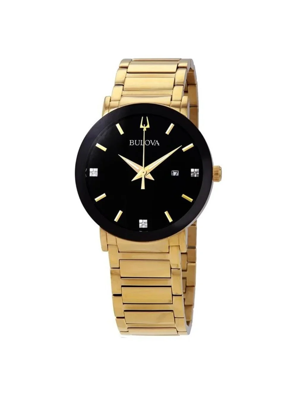 NWT Bulova Diamond Black Dial Yellow Gold-tone Men's Watch
